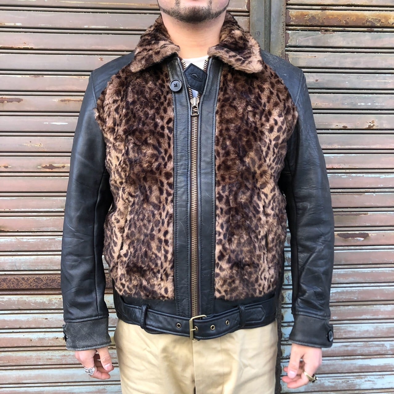 Vintage Leather Grizzly Jacket 再構築 熊ジャン オワジャン