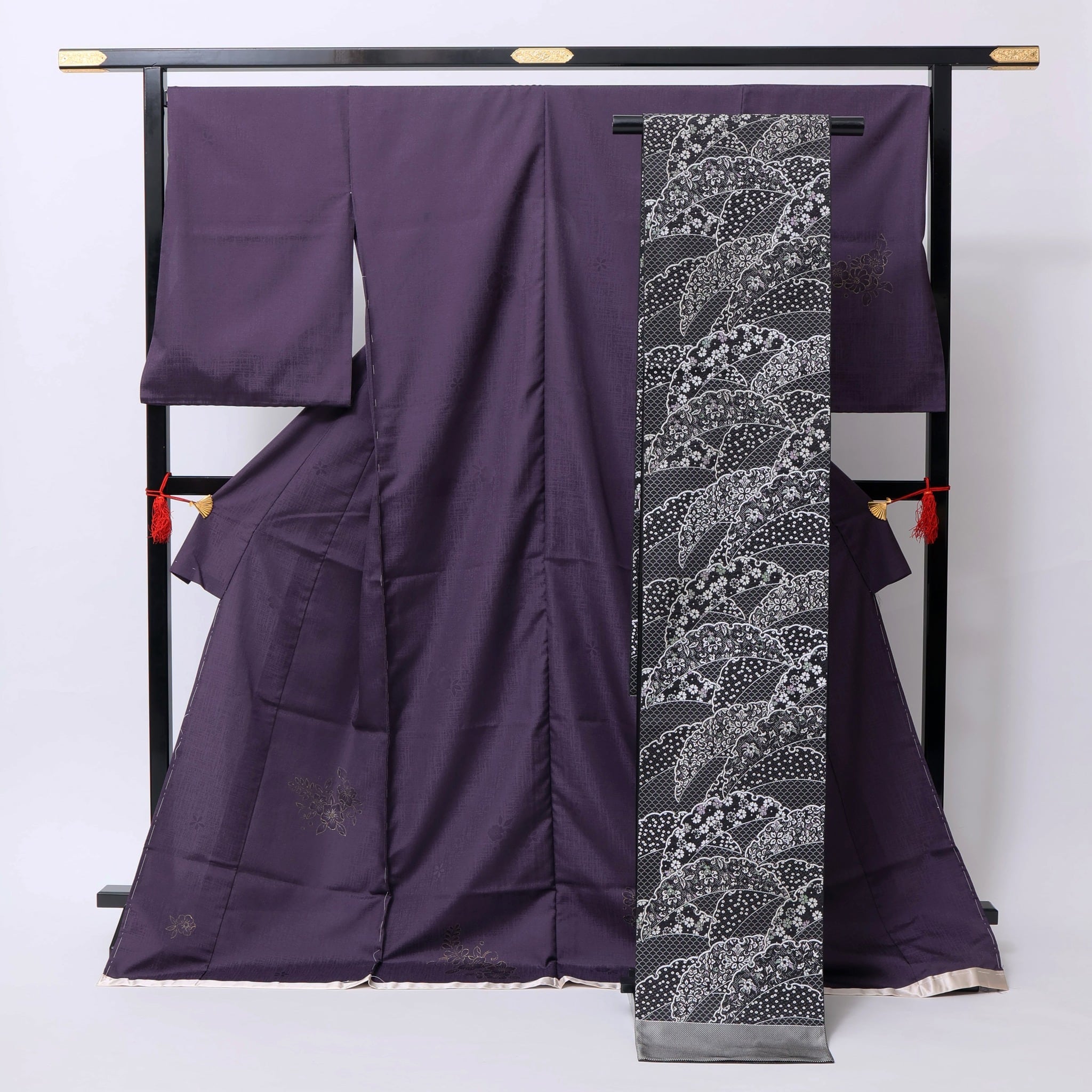 袋帯 雪輪：黒×鼡 | OKANO博多きもの制作所