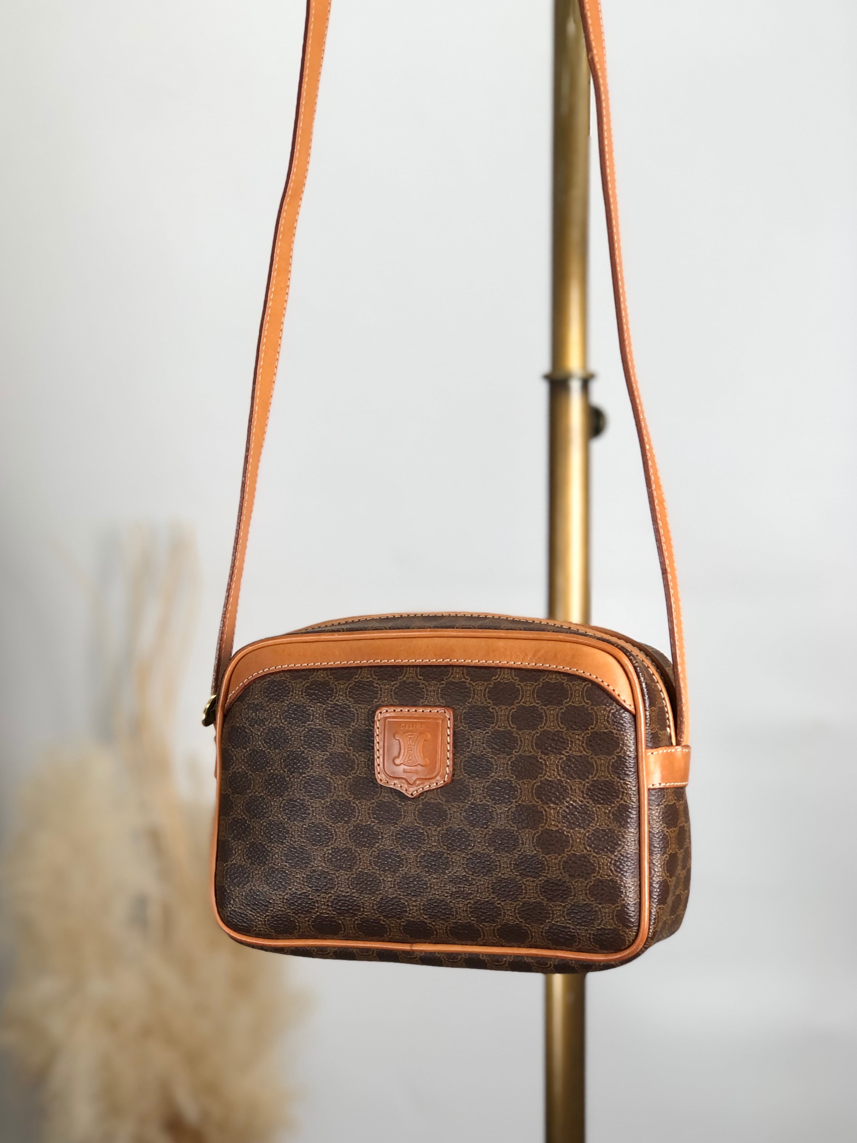 CELINE セリーヌ マカダム ショルダーバッグ ブラウン ブラゾン型押し