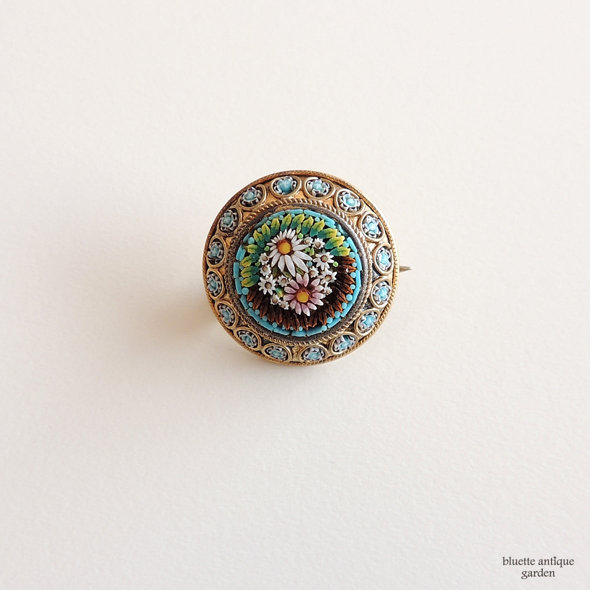 イタリアアンティーク マイクロモザイク ブローチ【マー ガレット