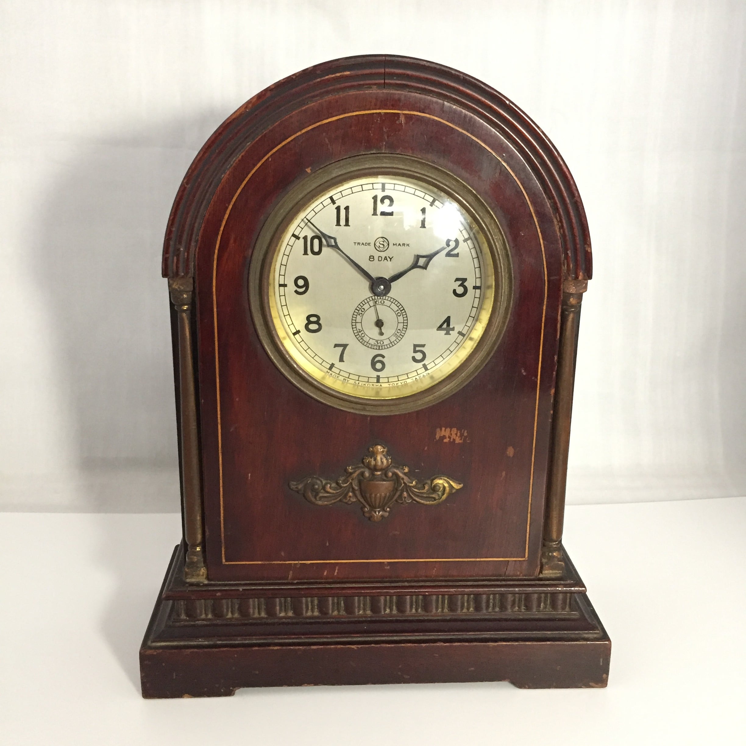 大正末〜昭和初期頃 精工舎8日巻き 頭丸木製置時計 清掃・調整済 稼働