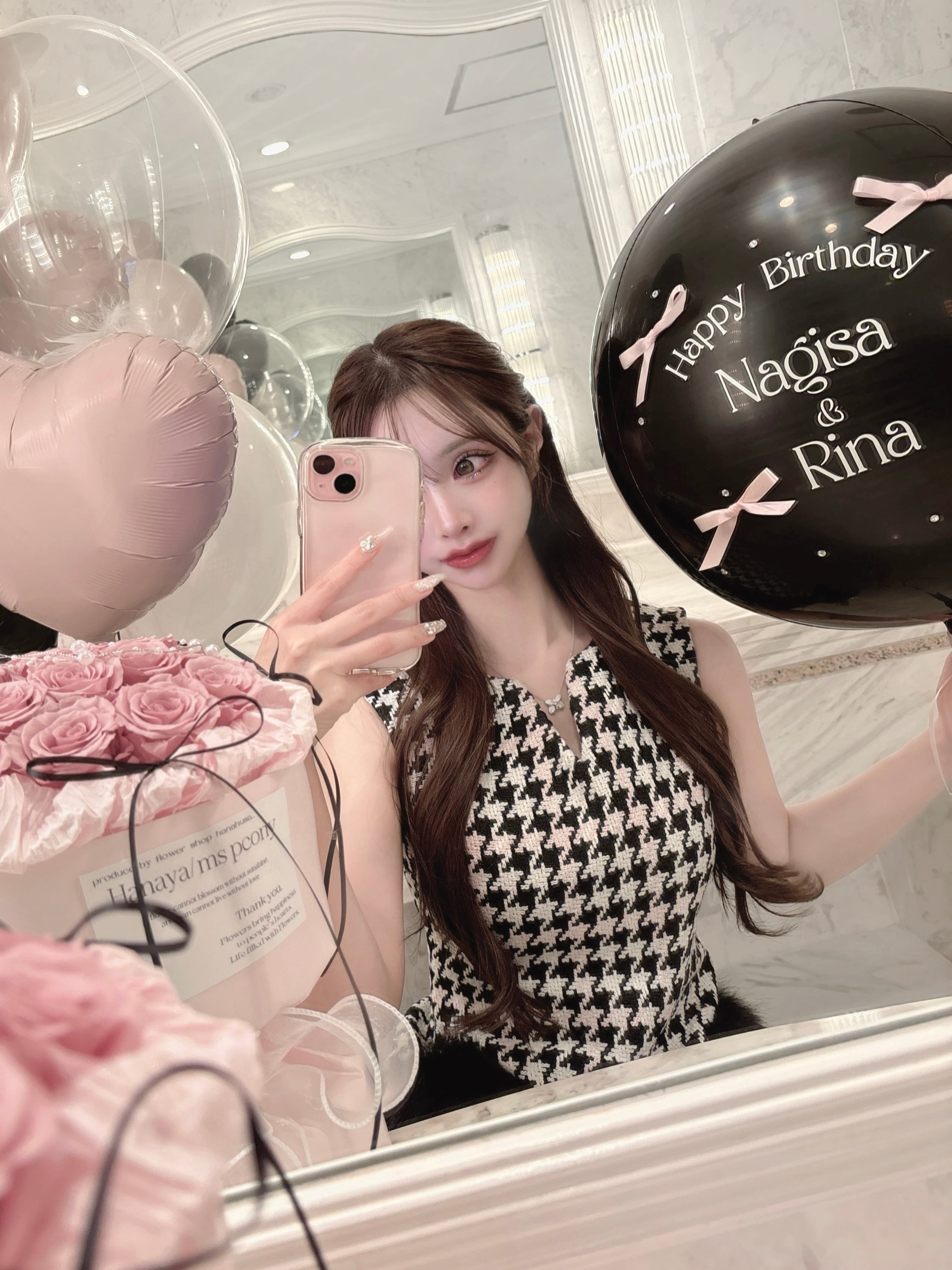 Lumignon original ♥ pink × black houndstooth pocket fur op | Lumignon