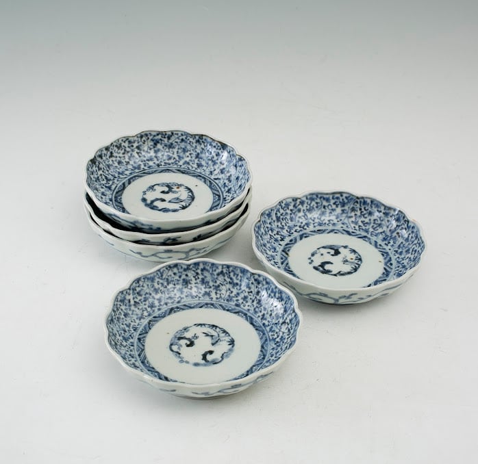 古伊万里 染付 花唐草 膾皿 なます皿 松竹梅 大明年製銘 大明化製銘