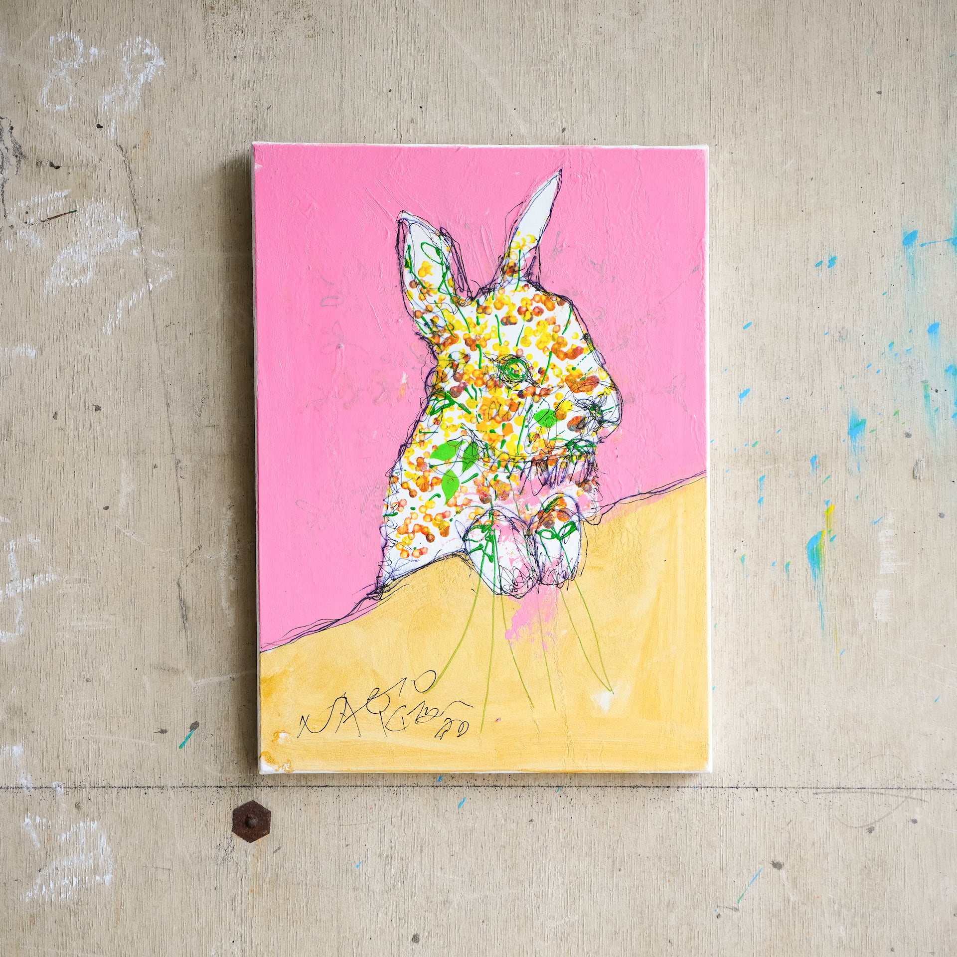 原画 F4 「26447 ミモザの花に魅入るうさぎ」 | NAOTO KITAMURA ONLINE
