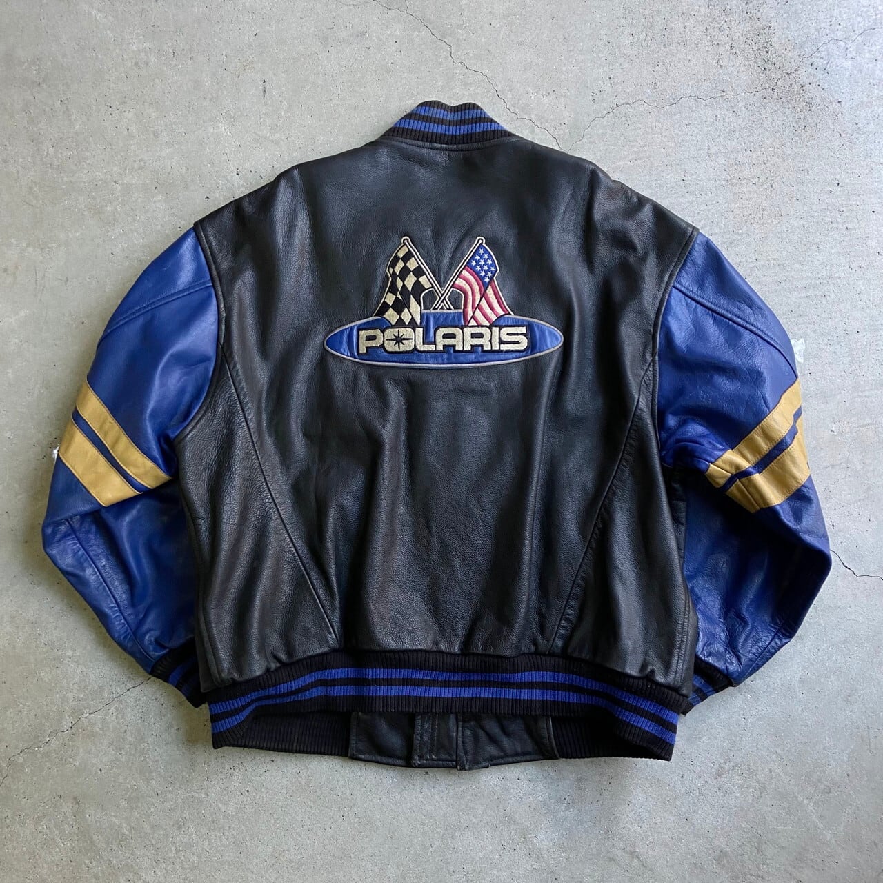 カナダ製 POLARIS ビッグロゴ 刺繍 オールレザースタジャン メンズXL