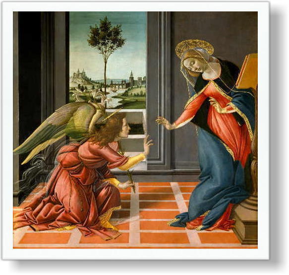 ボッティチェリ *受胎告知【ポスター+木製フレーム】約 49 x 49 cm