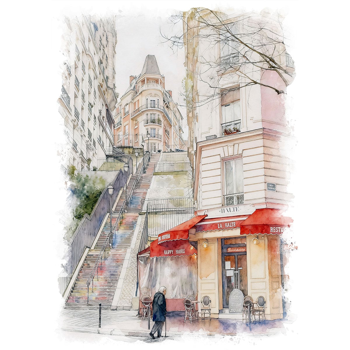 絵画 風景画(街並み) フランス パリ モンマルトル インテリアアート額