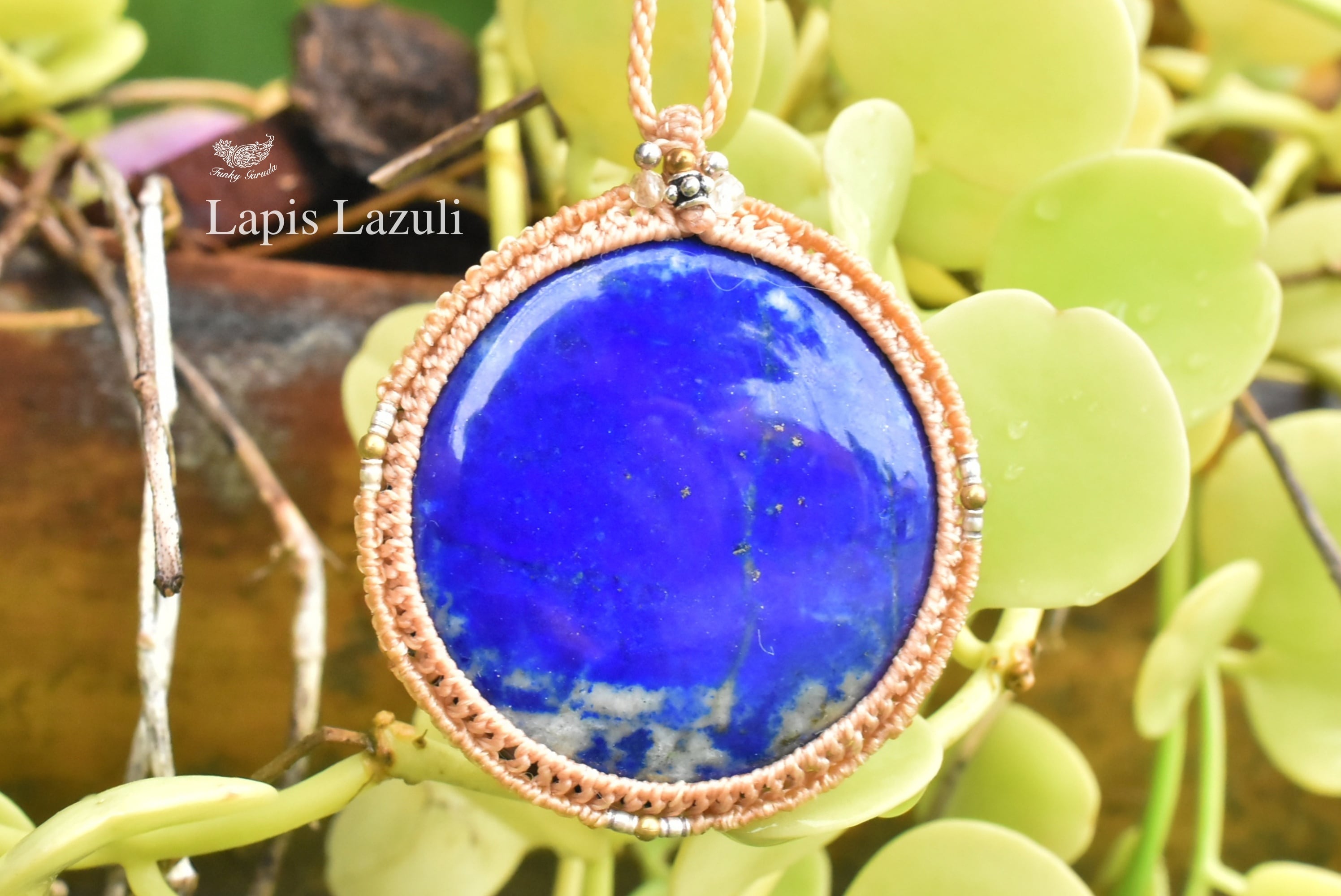 特大☆チリ産☆ラピスラズリ マクラメペンダントネックレス1265