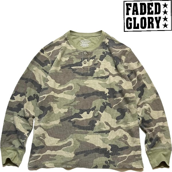 1点物◇Faded Gloryサーマル迷彩柄ヘンリーネック長袖ロンTシャツ古着