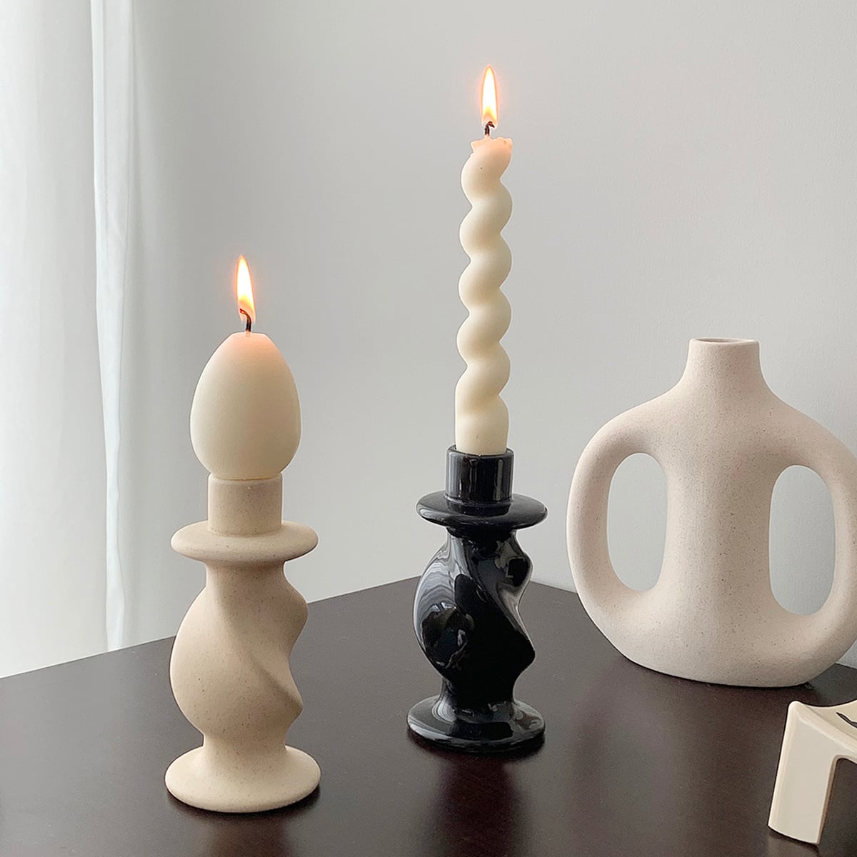 ≪予約有≫2colors/ツイスト キャンドルホルダー ベージュ ブラック