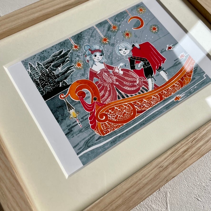細川理衣 ガラスペン画ポストカード額装「ポストカード & casa rua