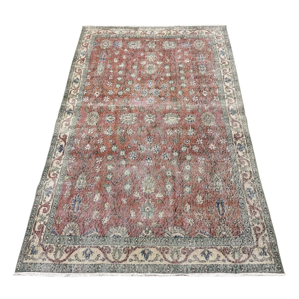 93×207 オーバーダイ深い赤 トルコヴィンテージラグ 93×207 オーバー