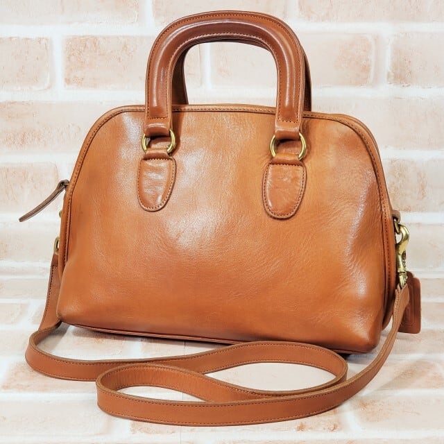 オールドコーチ ☆ USA製 レザー2WAY ハンドバッグ 自立OK キャメル