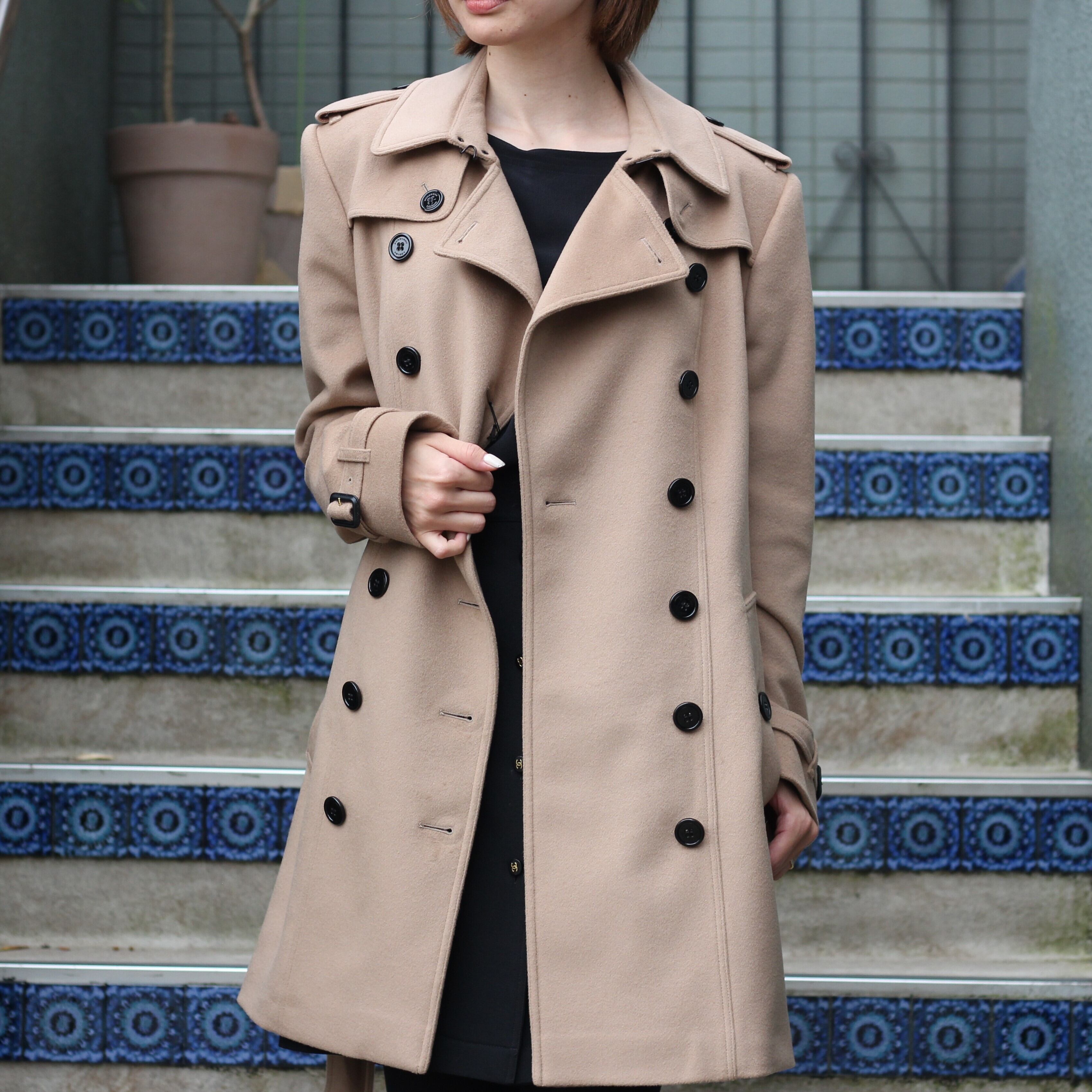 BURBERRY LONDON ENGLAND CARHMERE BREND WOOL TRENCH COAT MADE IN