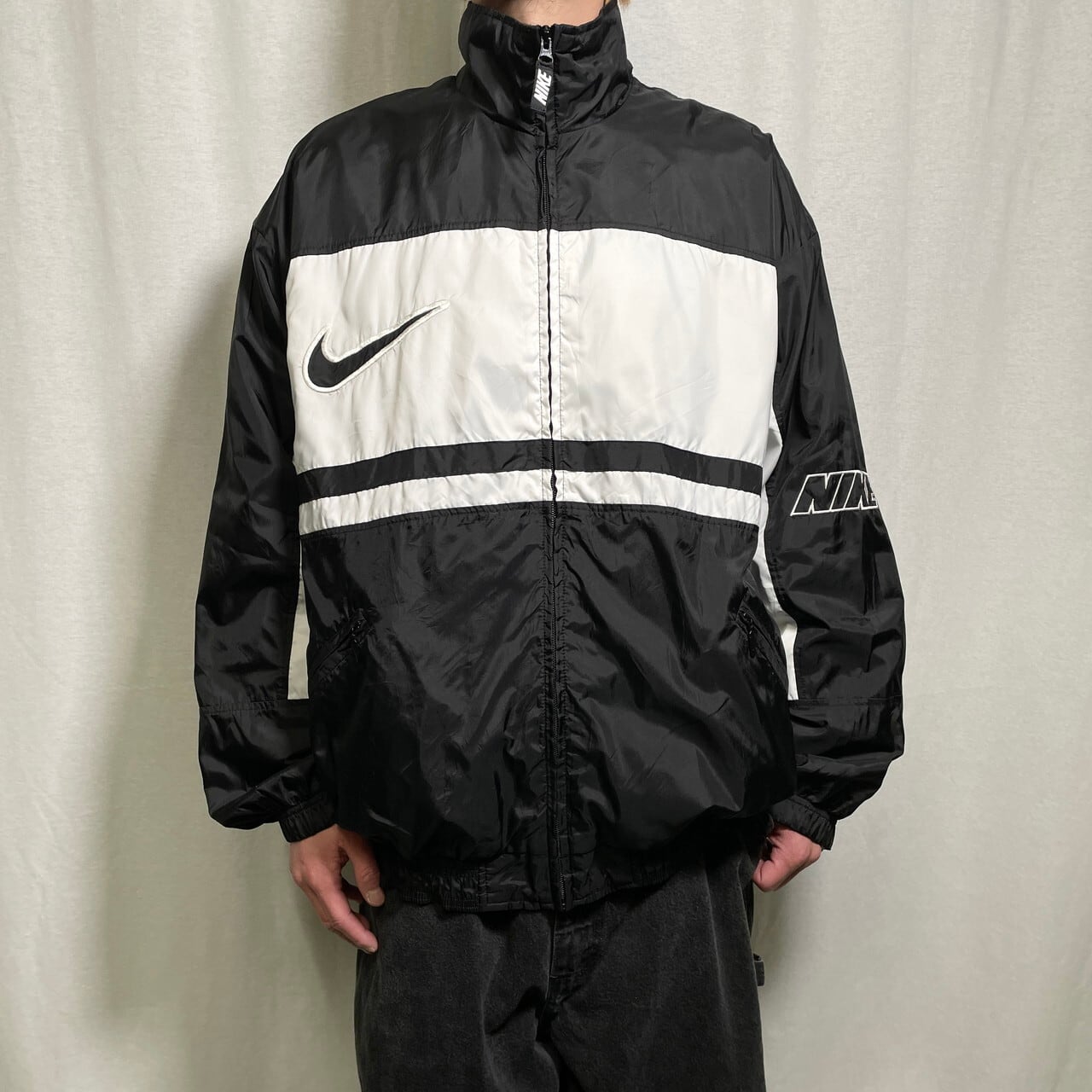 90年代 NIKE ナイキ ロゴ刺繍 ナイロンジャケット トラックジャケット