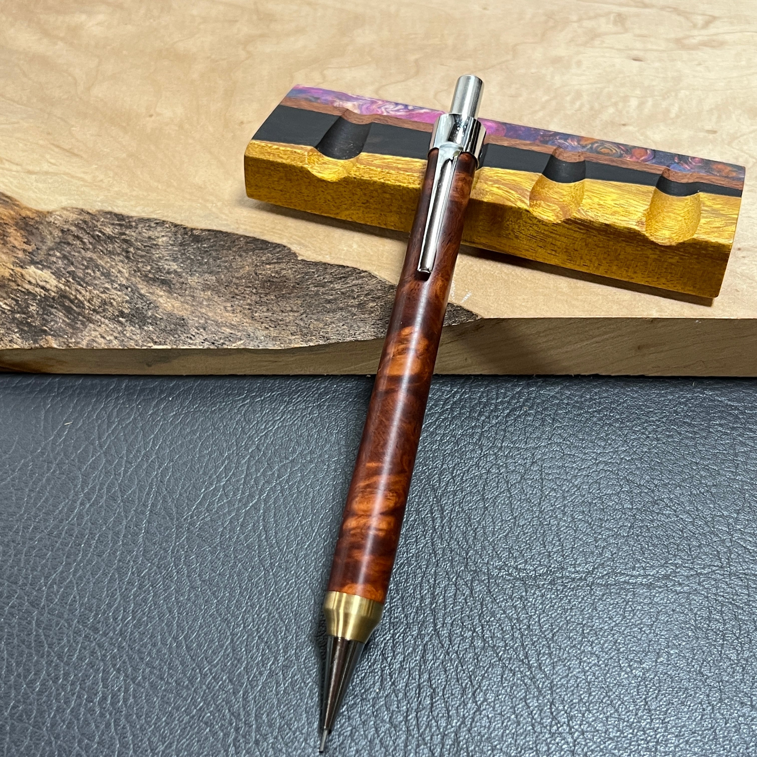 115花梨瘤 木製シャーペン 強低重心ダブルR 真鍮 26花梨瘤濃色