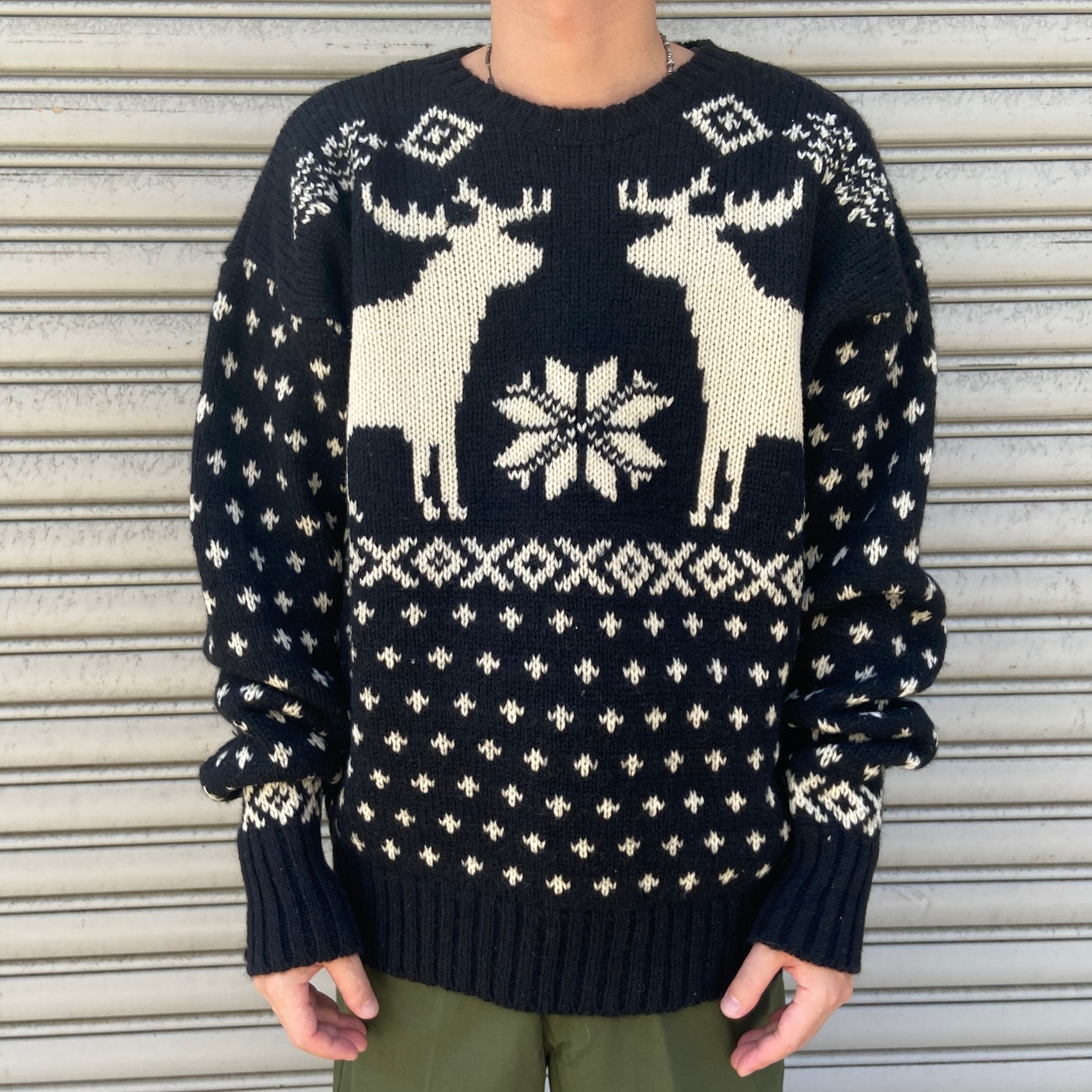 90s GAP OLD GAP ノルディック柄ウールセーター 雪柄 黒 XL | 古着屋 Uan
