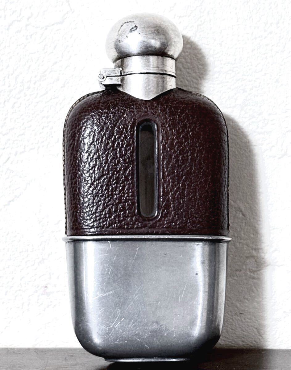 英国アンティーク スキットル ウイスキー ヒップフラスク ガラス