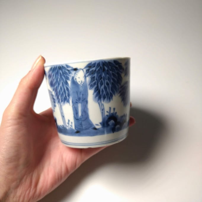 古伊万里 竹林の七賢図 染付 蕎麦猪口 そば猪口 見込みに竹林文 蛇の目