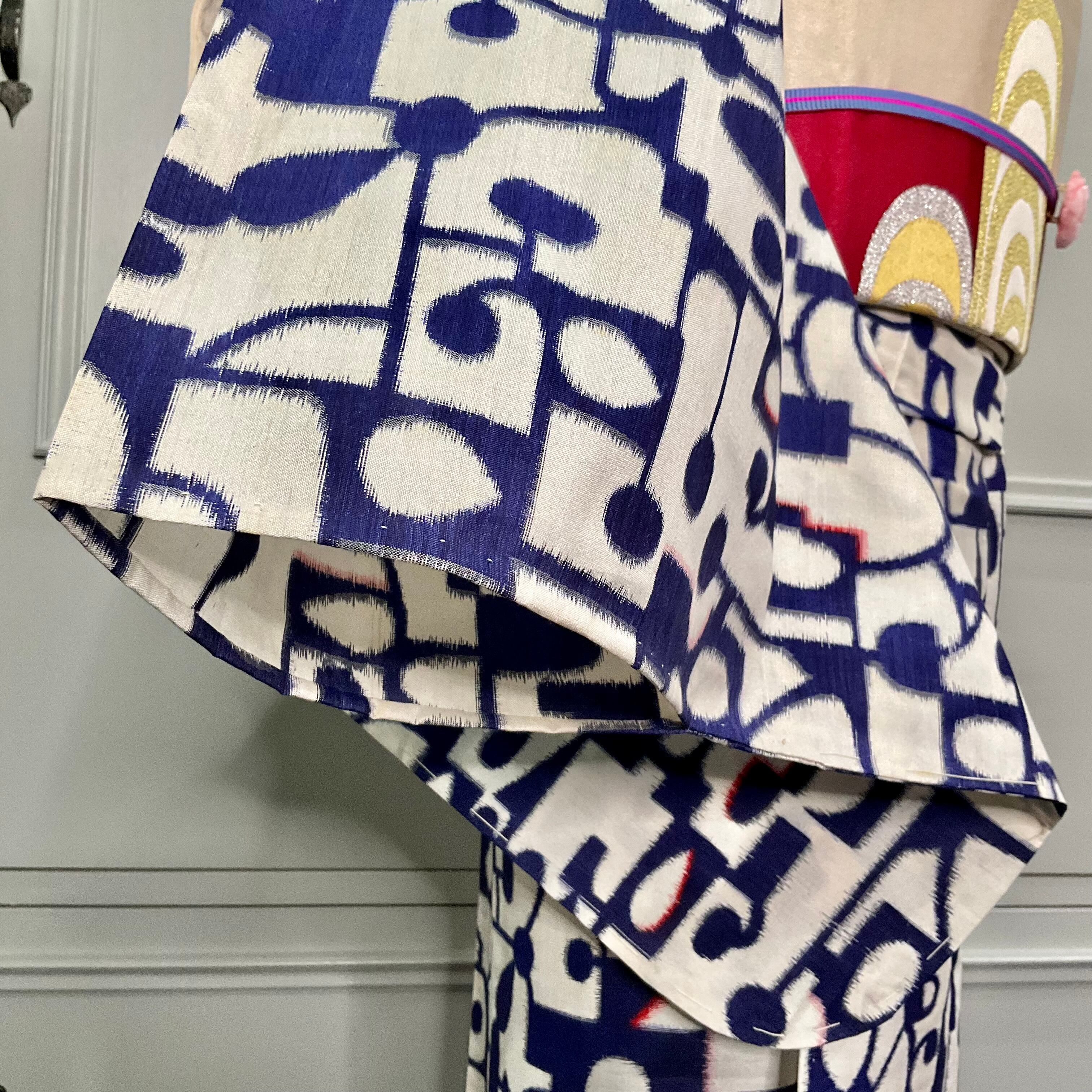 navy geometry＊単衣 アール・デコ トリコロール ネイビー 紺 ブルー