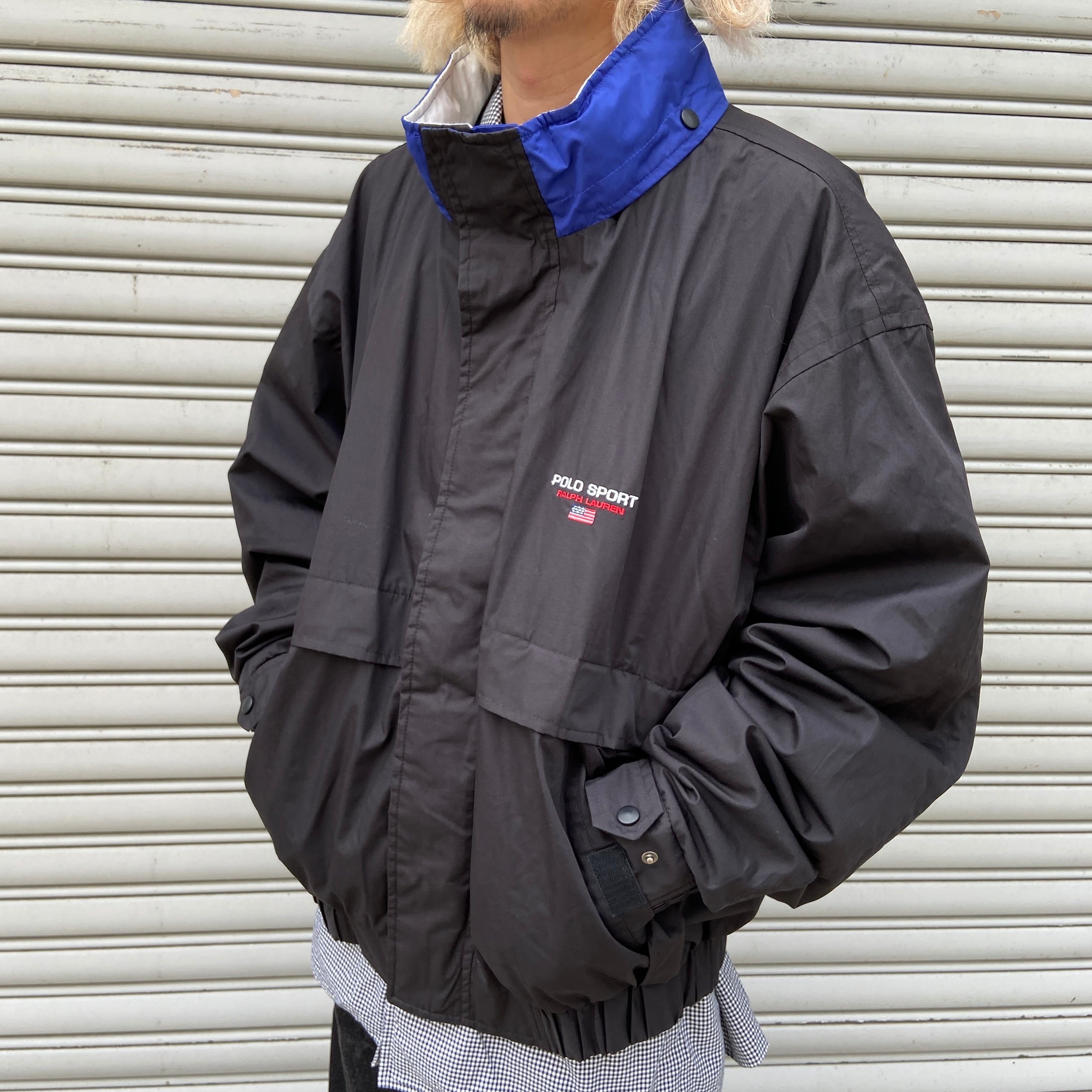 90s USA ポロスポーツ ラルフローレン ナイロンジャケット 黒 XXL