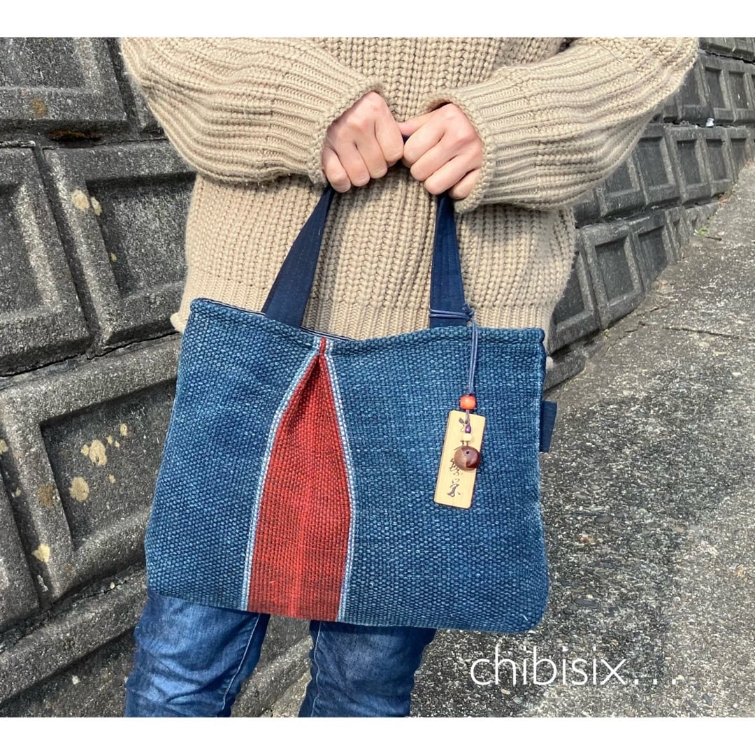 古布刺し子消防半纏のタックバッグ | chibisix