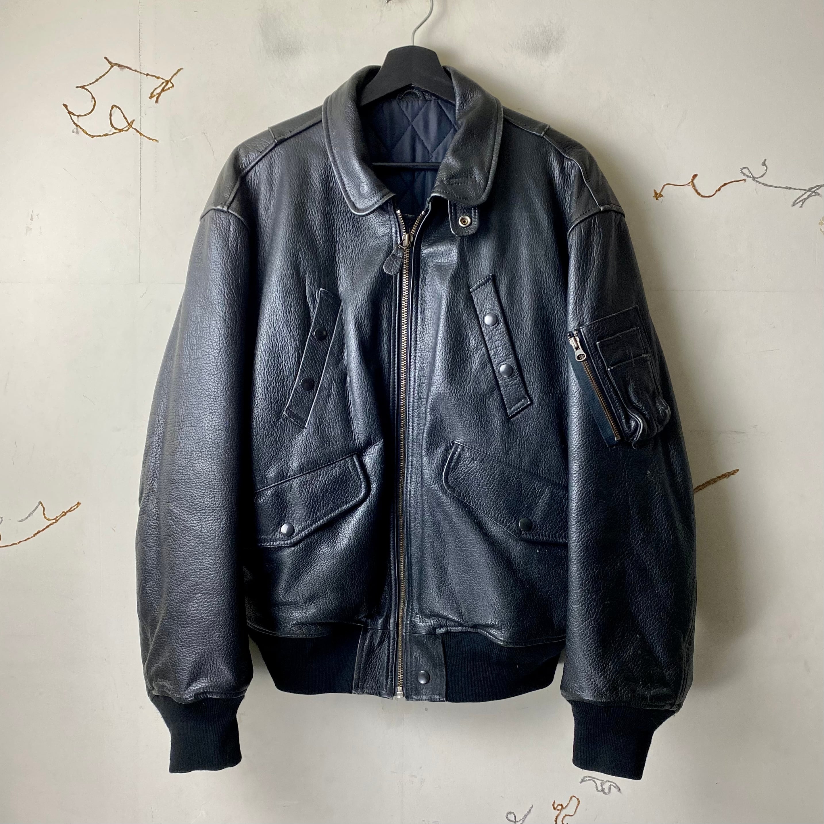 vintage MEN'S BIGI black leather bomber jacket | NOIR ONLINE