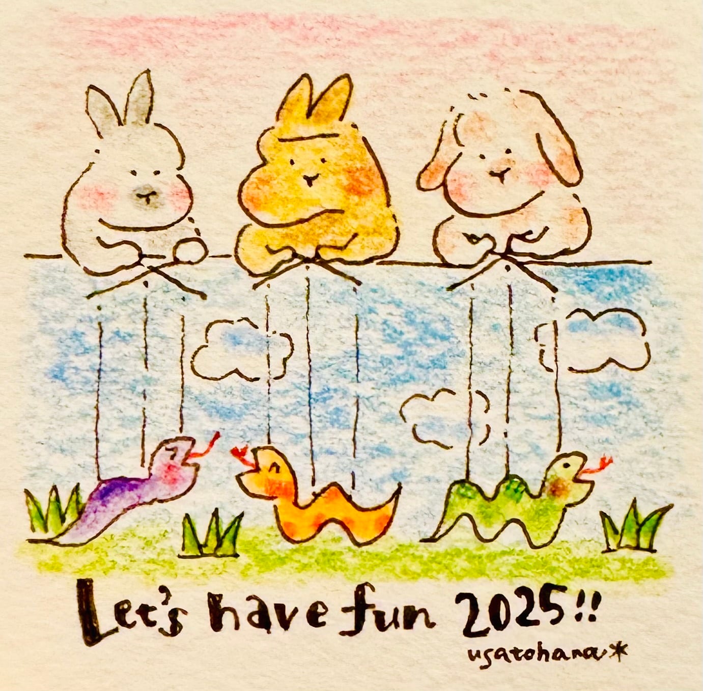 うさぎのむう】Let's have fun 2025‼︎(原画) 手描きイラスト 絵 雑貨