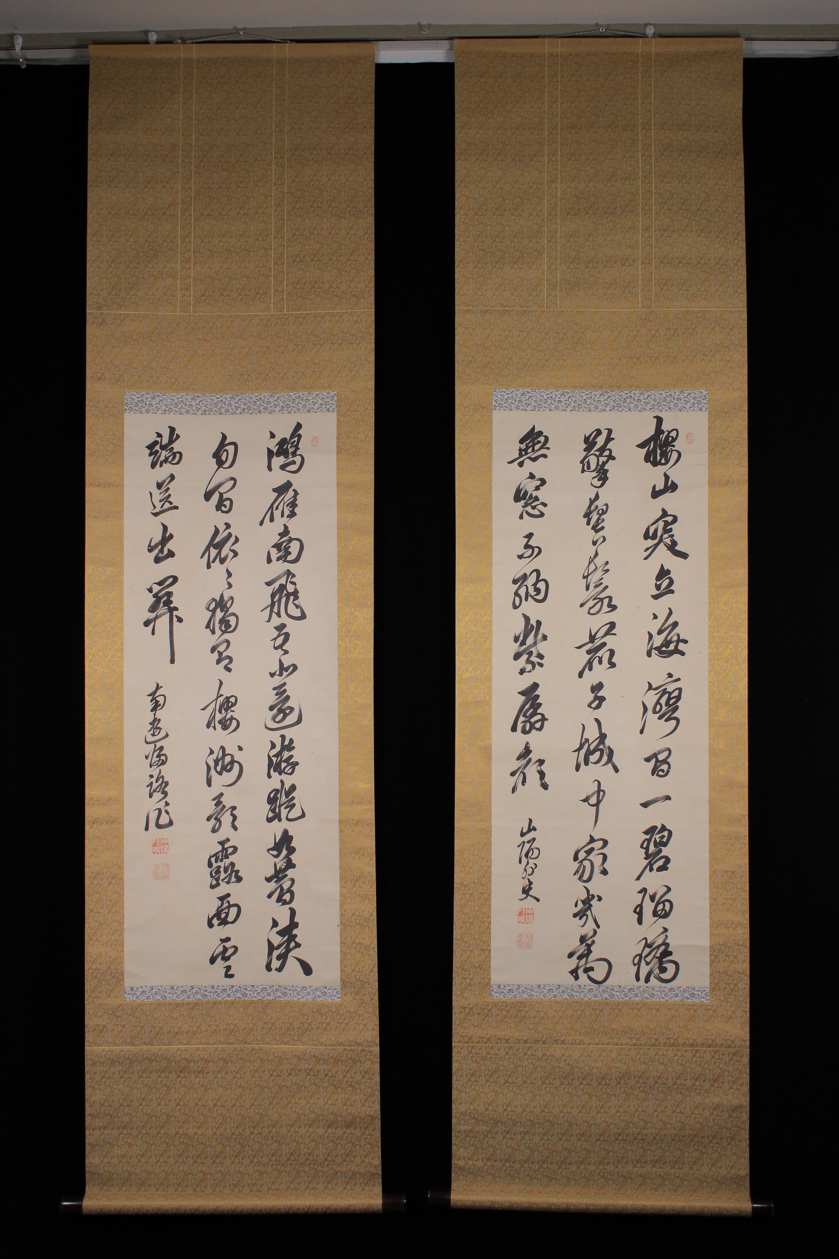 頼山陽 漢詩双幅 時代共箱 柏軒蔵在銘 紙本肉筆 掛軸 | 正一 古美術