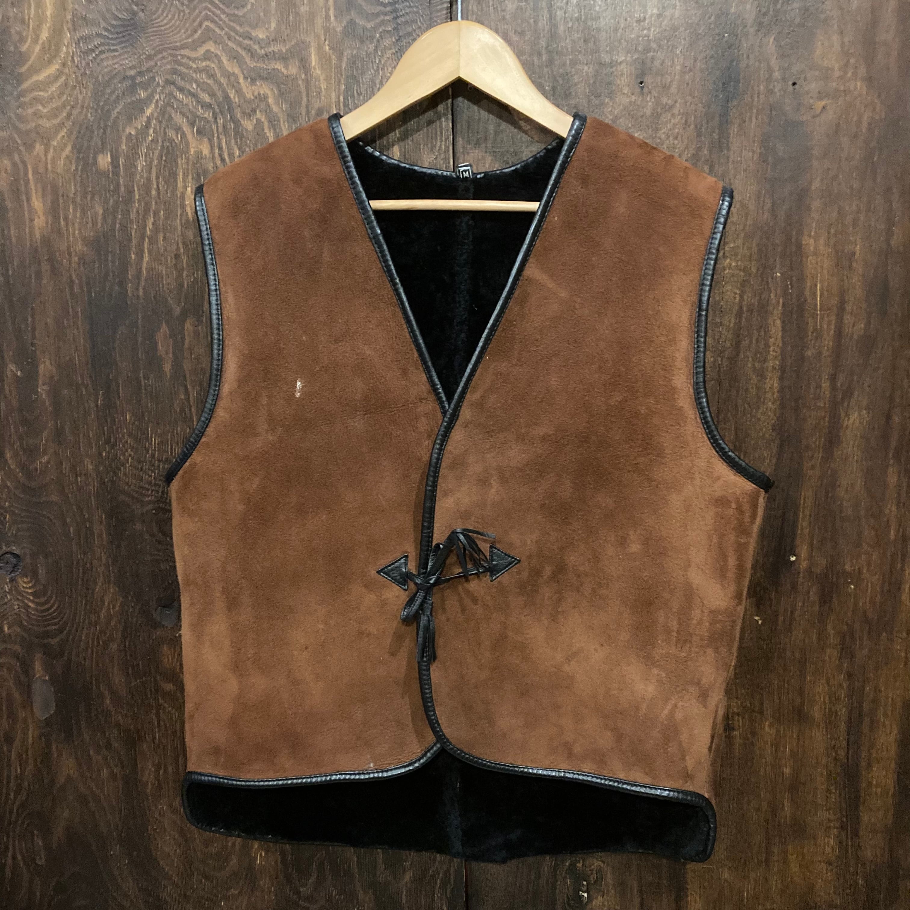 ユーロ古着 80s ムートンベスト ボアベスト レザーベスト 裏ボア