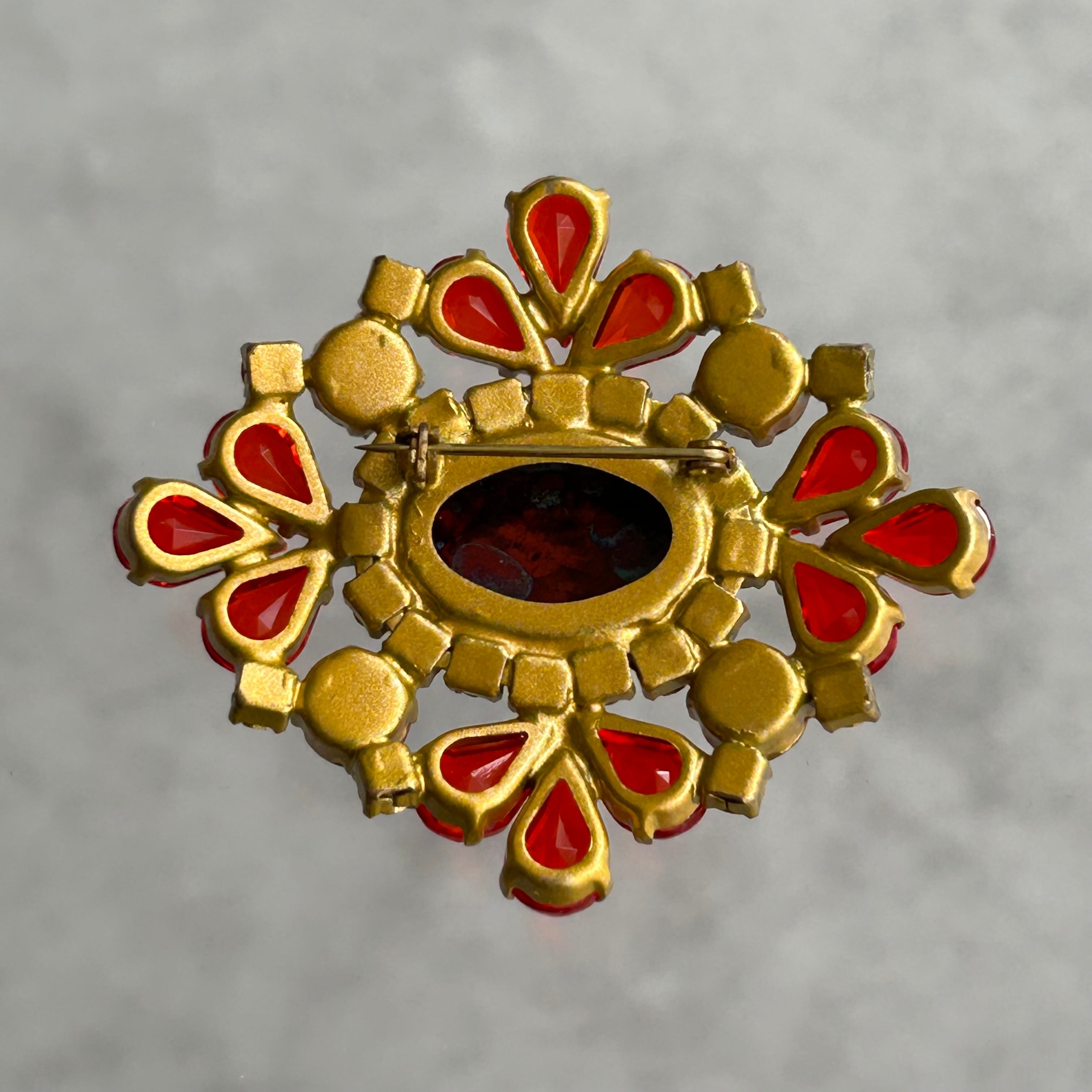 ヴィンテージガラスアクセサリー】ブローチ (クラシック オレンジ