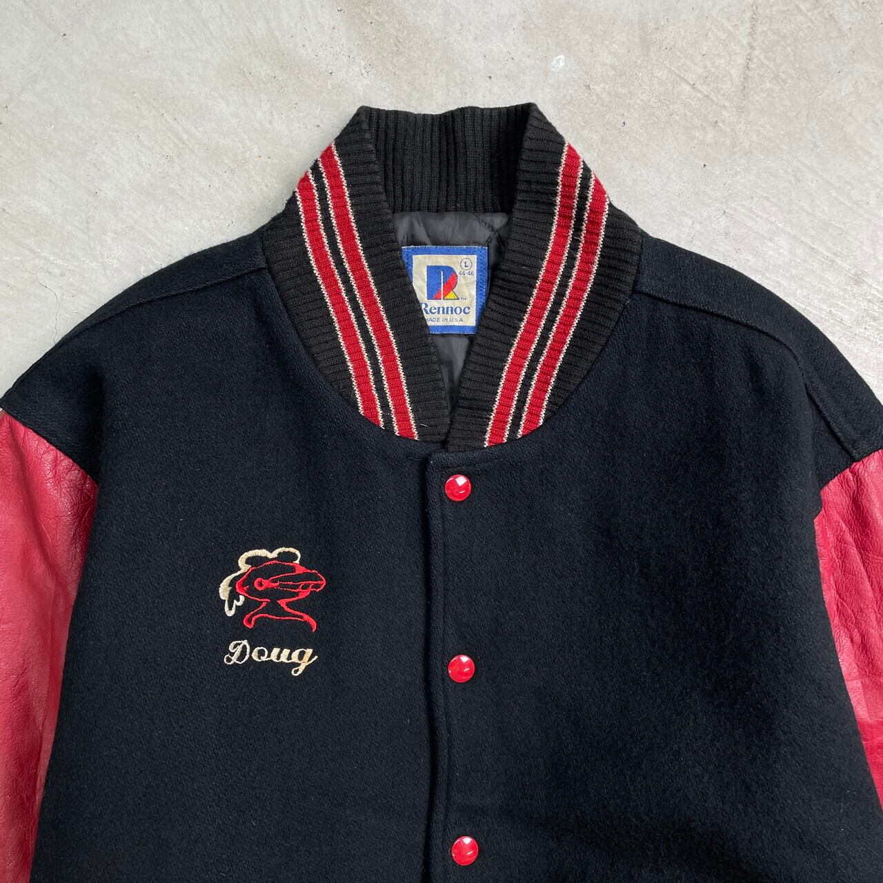 80年代 RENNOC ウールスタジャン 袖レザー メンズL 古着 80s