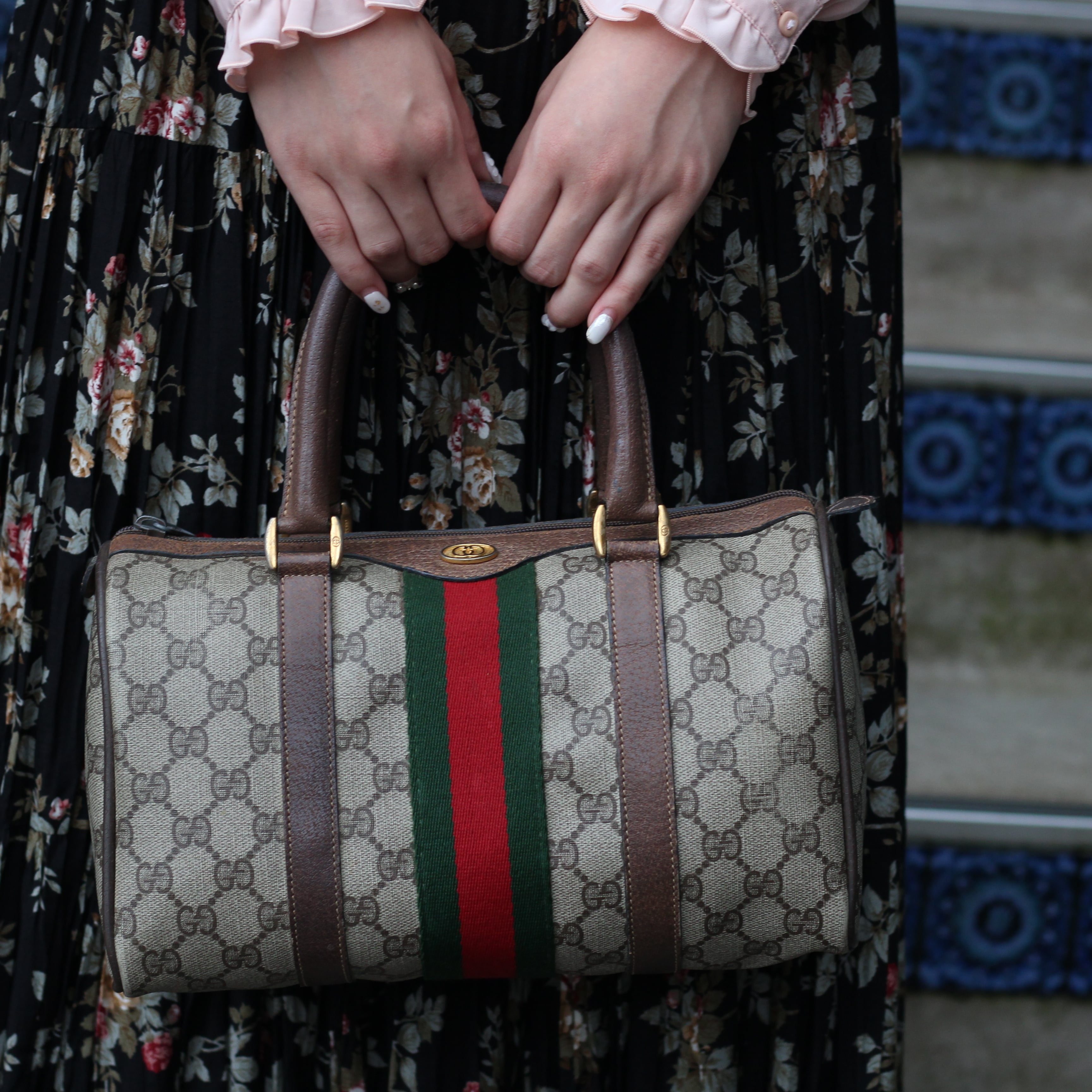 OLD GUCCI SHERRY LINE GG PATTERNED MINI BOSTON SHOULDER BAG MADE