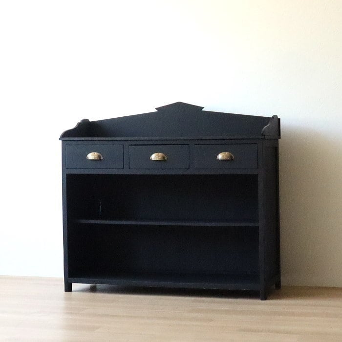 アンティーク 黒色 オープン棚 カウンター 収納棚 古家具 真鍮金具