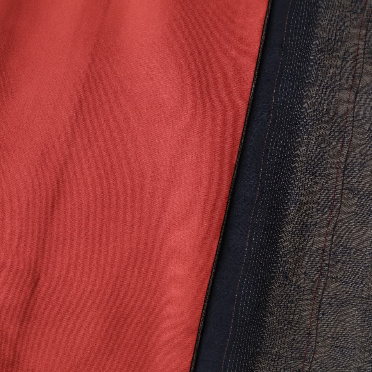 柿渋染めの真綿紬（袷）／ゆったりサイズ、証紙・しつけ糸付き