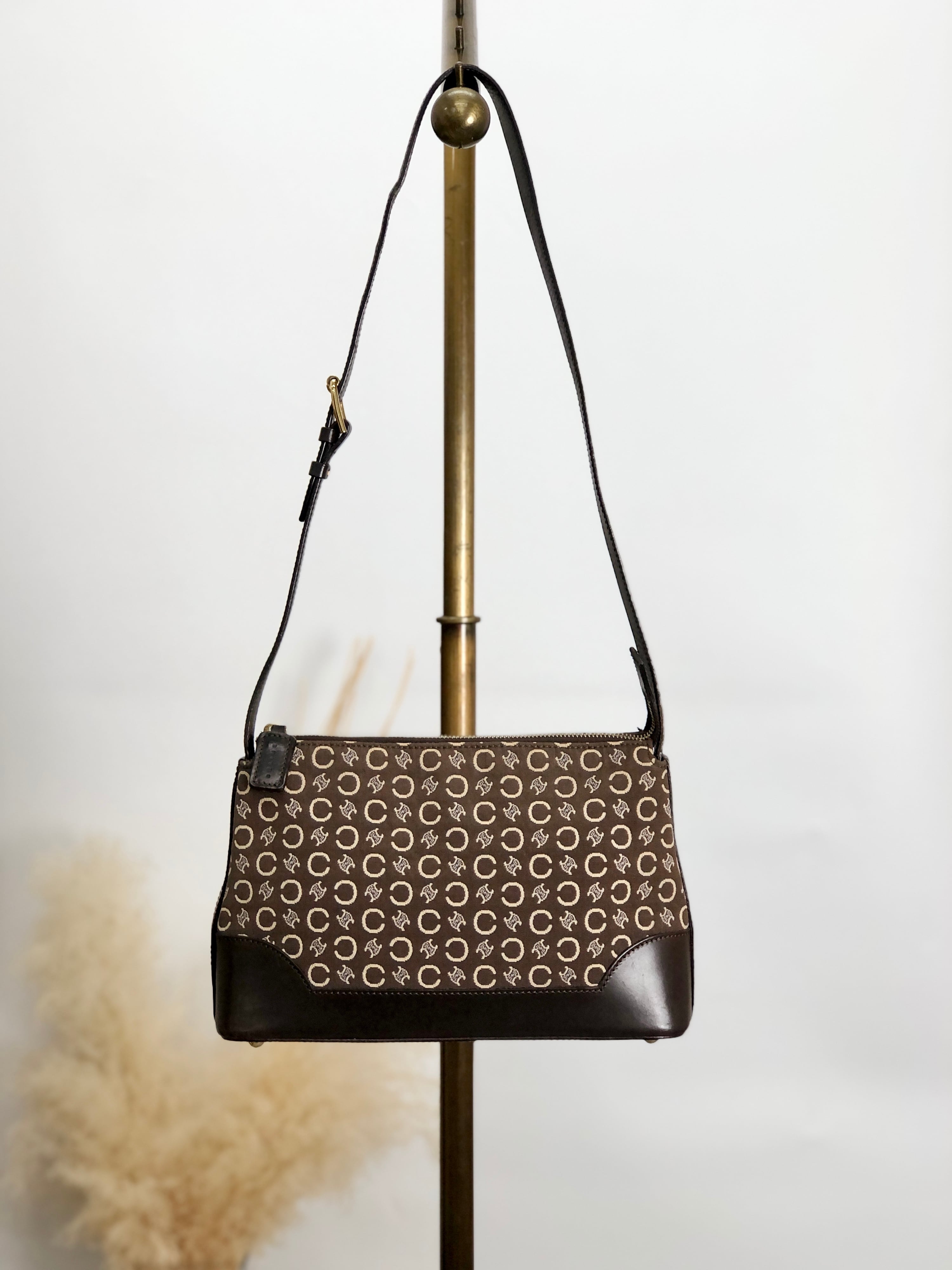 CELINE セリーヌ Cマカダム ショルダーバッグ ブラウン レザー