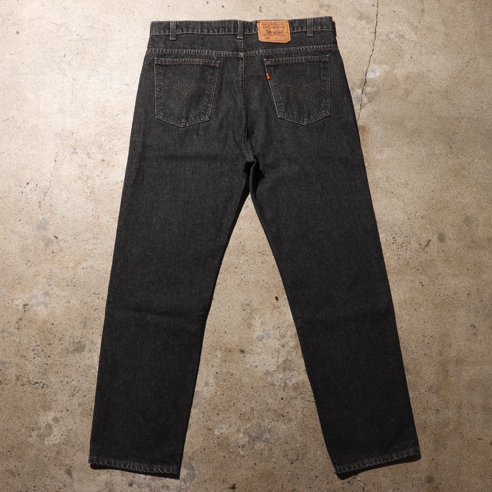 極美品 38×30 Levi's 505 USA 先染め黒 ブラックデニムパンツ オレンジ