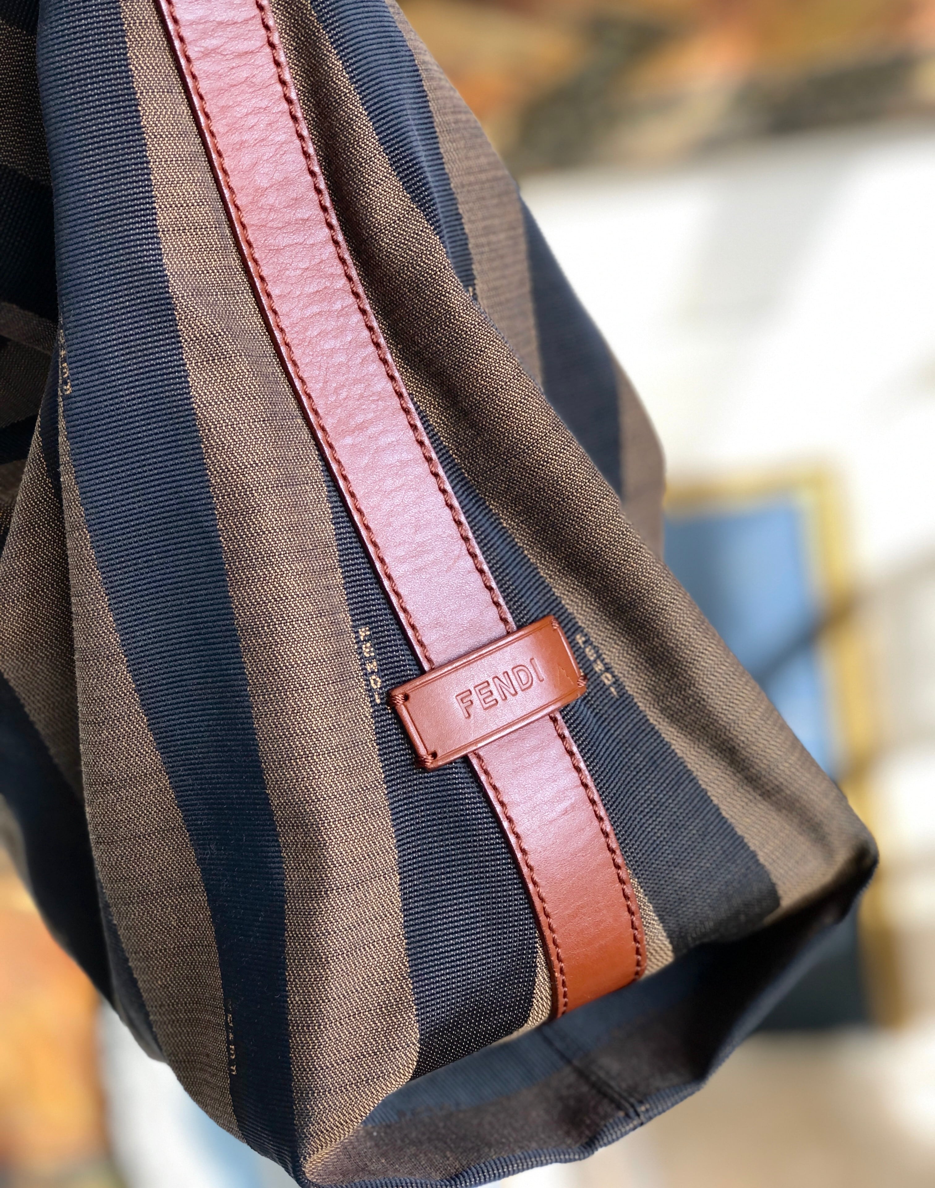 FENDI フェンディ ペカン柄 ジャガード×レザー ショルダーバッグ