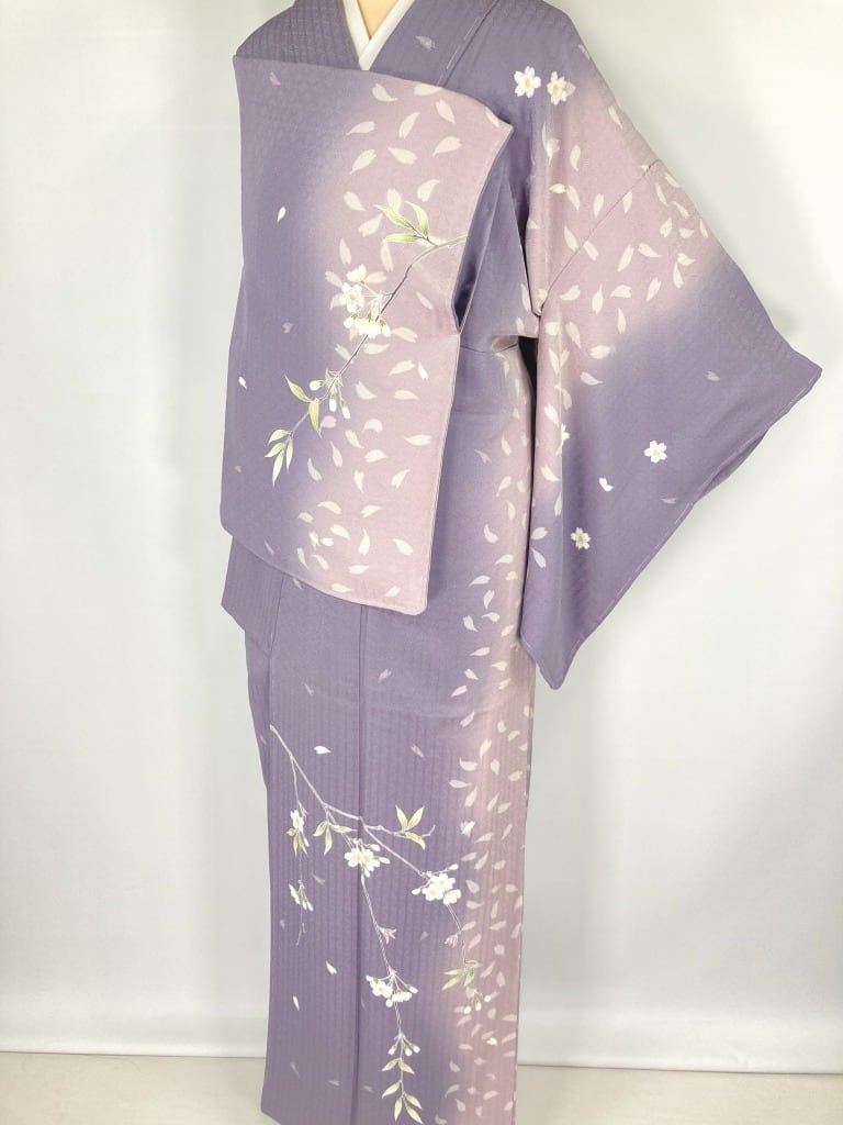 東京友禅 佐藤光幸 未使用 希少品 桜 訪問着 袷 正絹 紫 楝色 1251