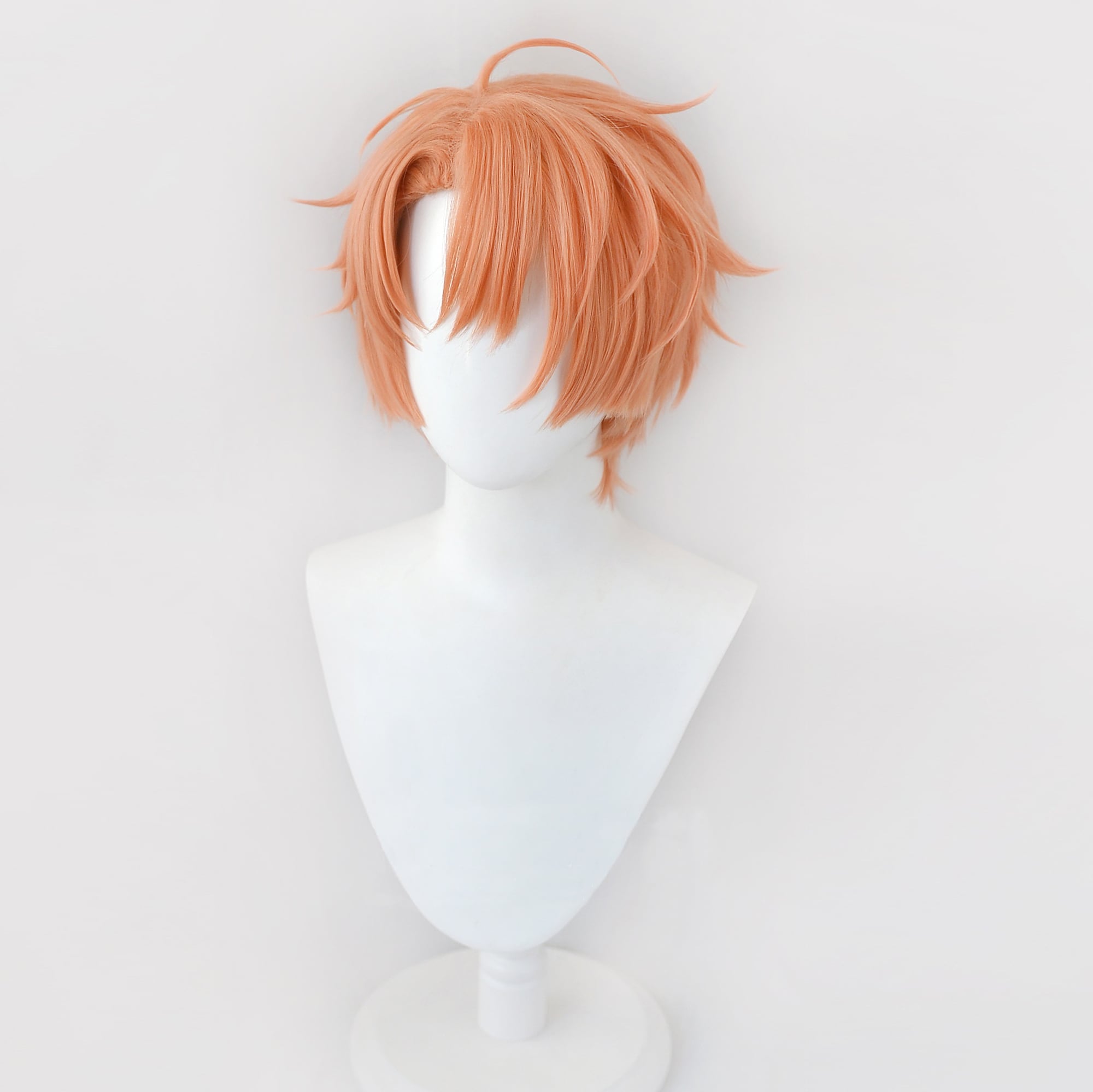 コスプレ耐熱ウィッグ ダーク オレンジ サーモンピンク 前髪立ち上げ
