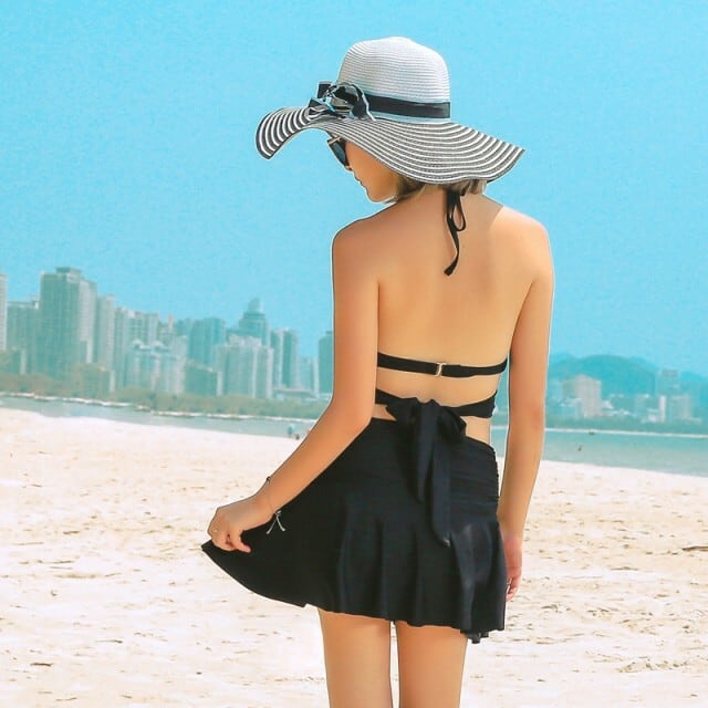 水着 ビキ二 ポリエステル ホルターネック 無地 小胸 クロス セクシー