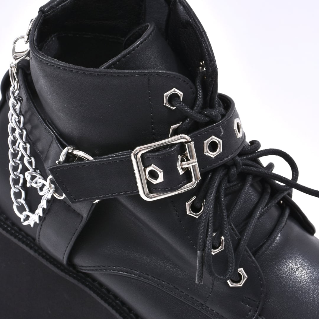 1/7 全サイズ再入荷！】ベルト×チェーン厚底ブーツ(ヒールタイプ