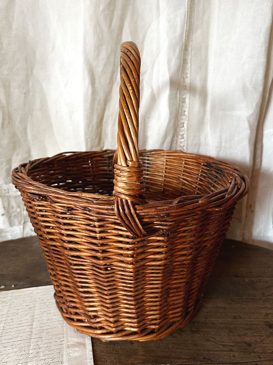 大きめラウンドパニエ バスケット かご 柳 やなぎ | Brocante de La