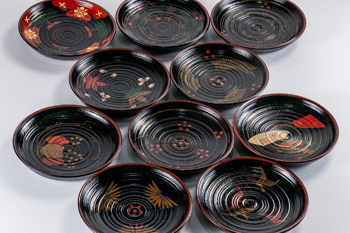 うつわ】 塗師 田中表阿弥 長寛写 絵替銘々盆 10客 共箱 E743 | うつわ