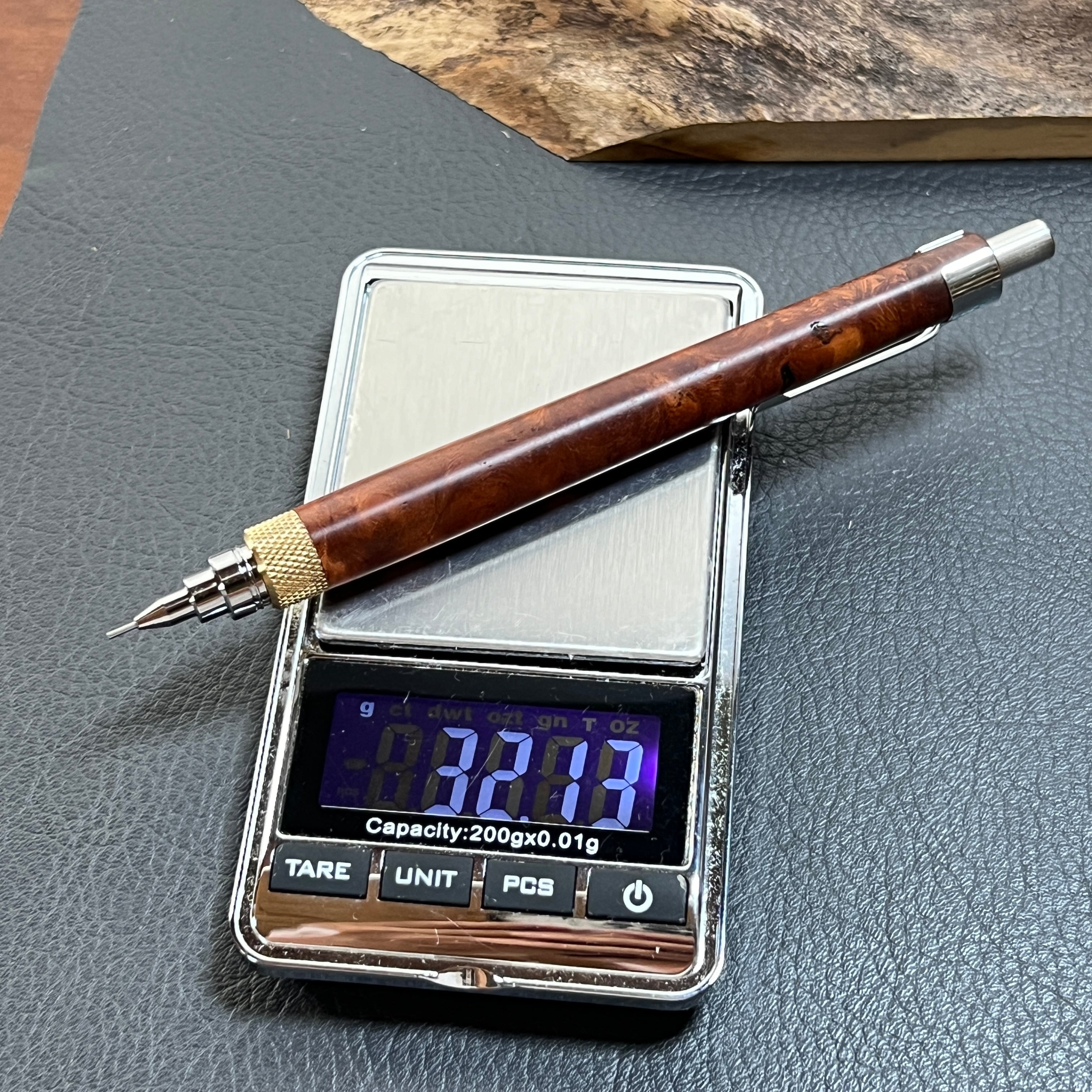 37花梨瘤源平柄濃色 木製シャーペン 最強低重心 ローレット 真鍮