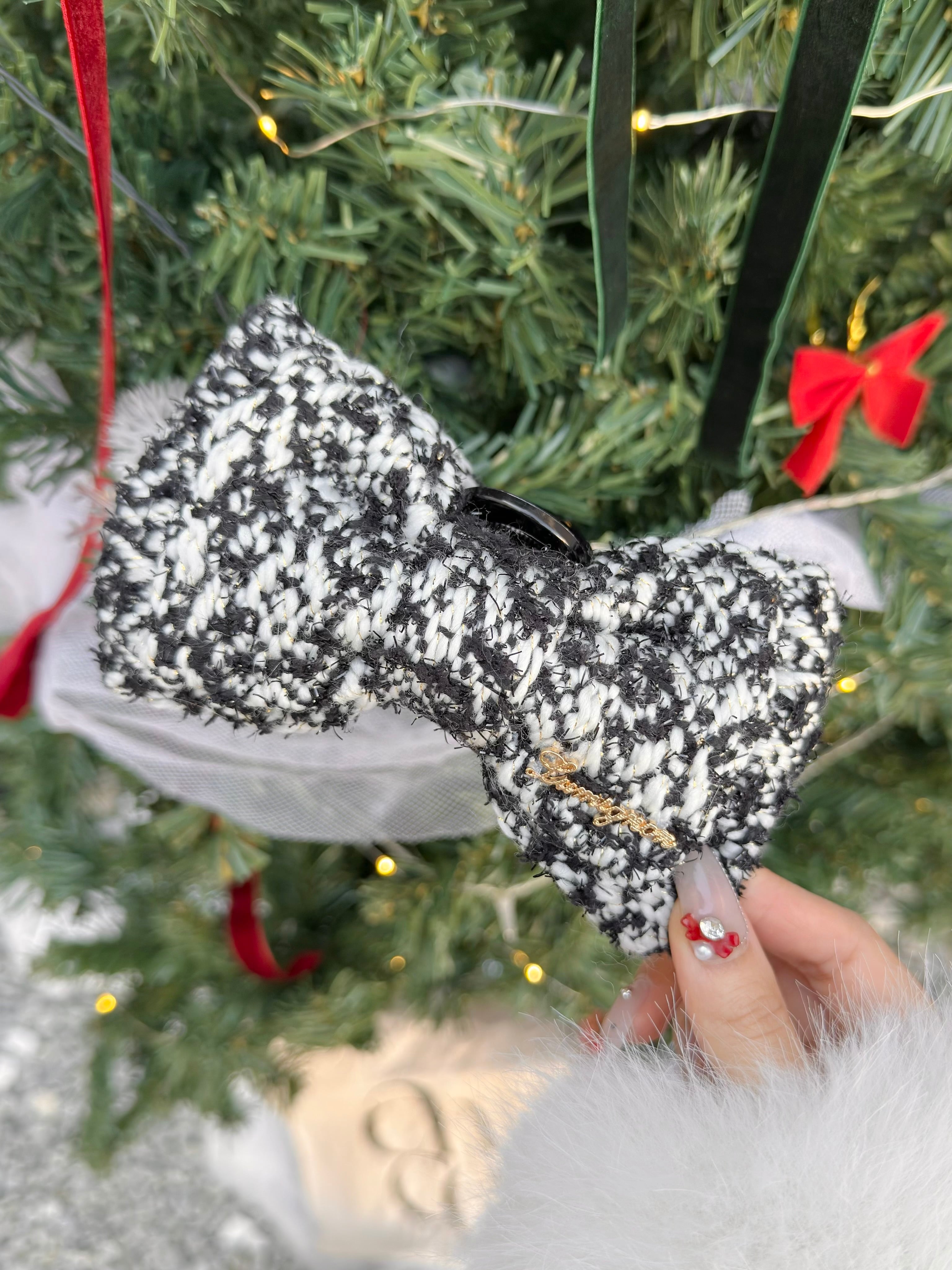 Lumignon original ♥ holiday tweed ribbon hair clip【レッド