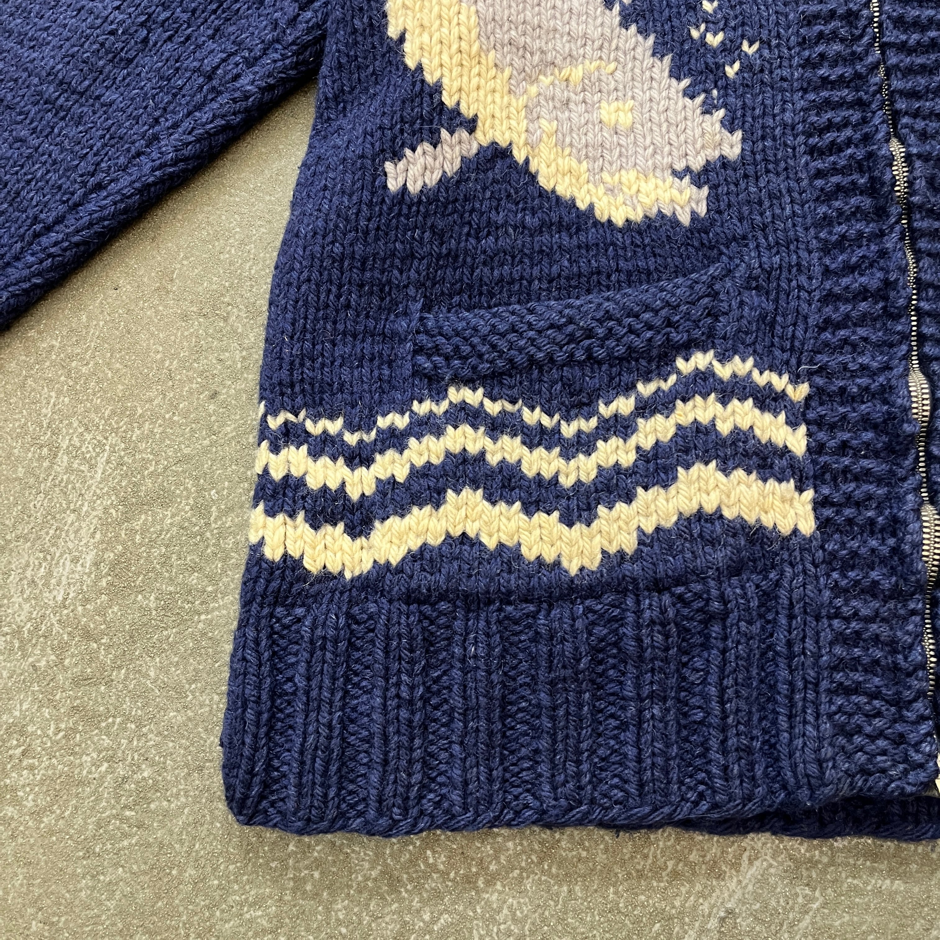 60s Fish Pattern Cowichan Knit Cardigan 60年代 魚柄 カウチンニット