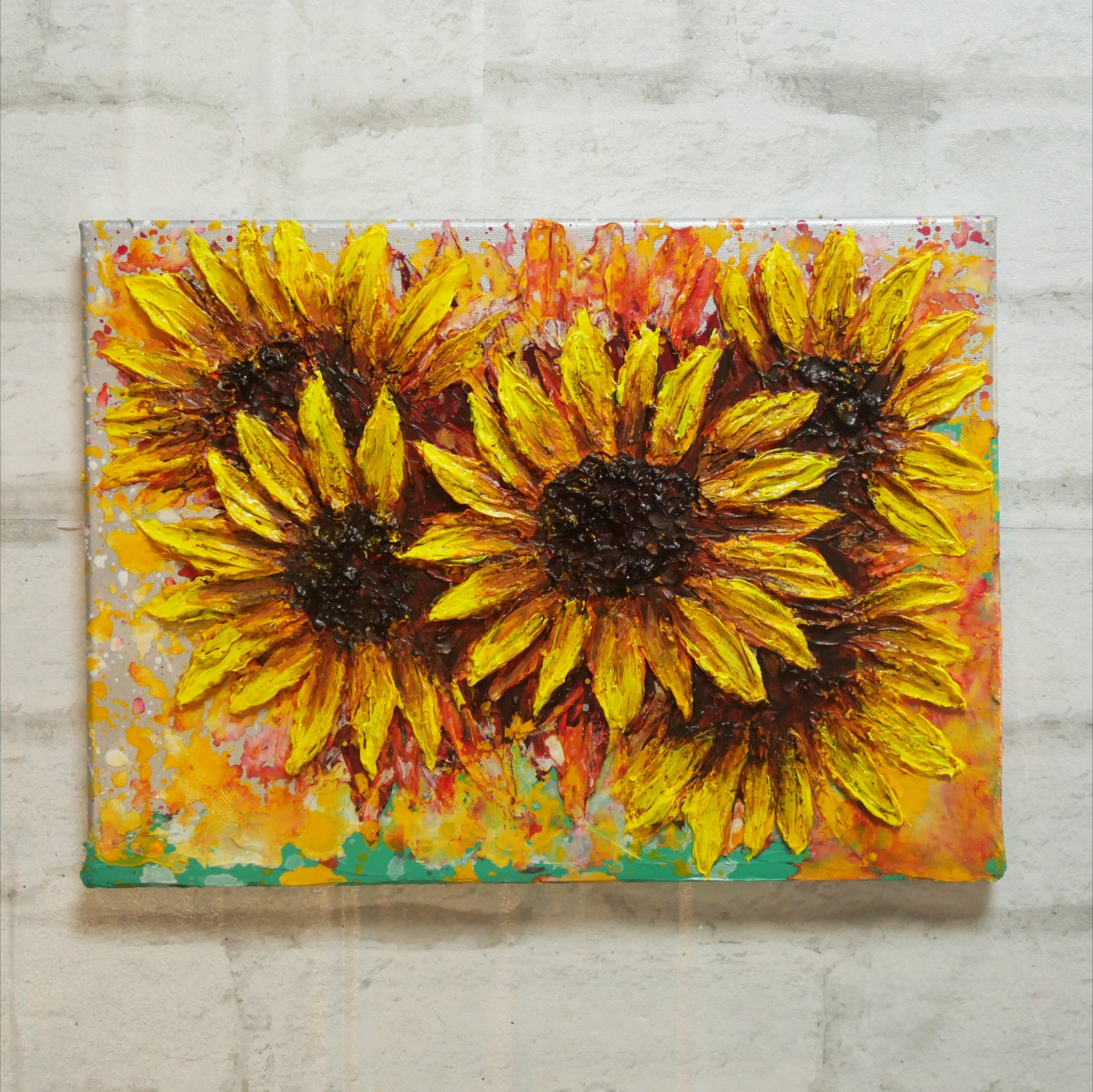 絵画 油絵 原画 一点物 ポップ イエロー 花 カラフル アート F4 絵画