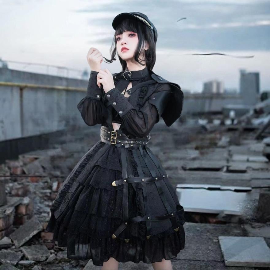 SEASONZ 軍服ロリータ チャイナ風 かっこいい 軍服 フリル ベルト 鎧