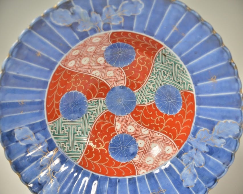 骨董 古伊万里 菊割重ね 菊花 変形 長皿 膾皿 向付 1客